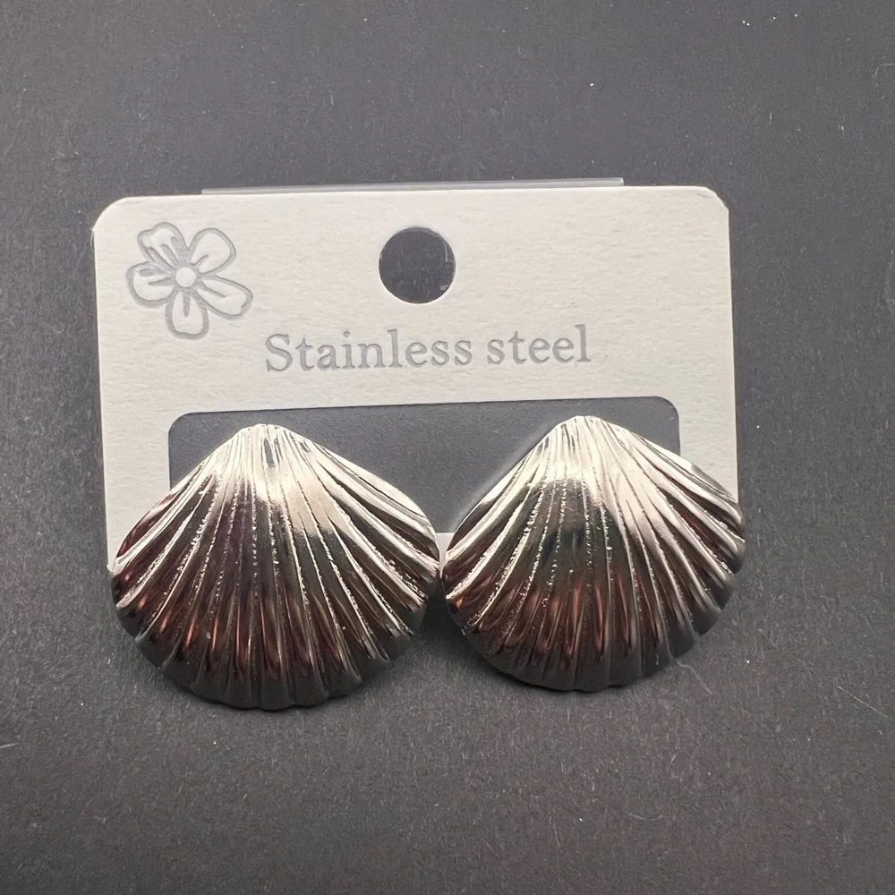 Stainless Steel Silver Shell Earrings